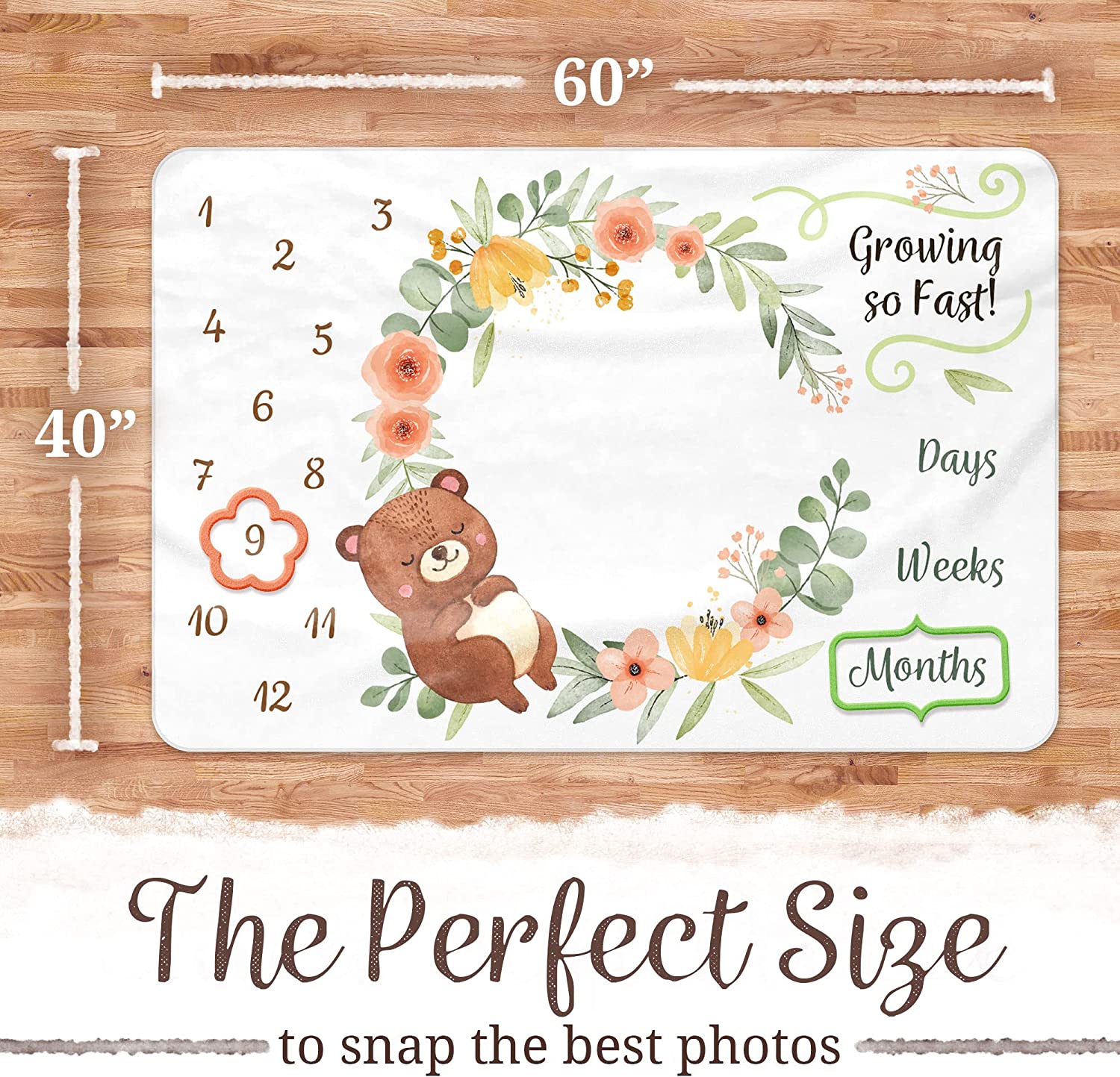 Milestone Blanket with 2 Placement Markers , Gender Neutral Baby Milestone , Baby Monthly Milestone , Baby Milestone Blanket , Baby Monthly Milestone Blanket , Baby Growth Chart Blanket (60"x40") - Image 6
